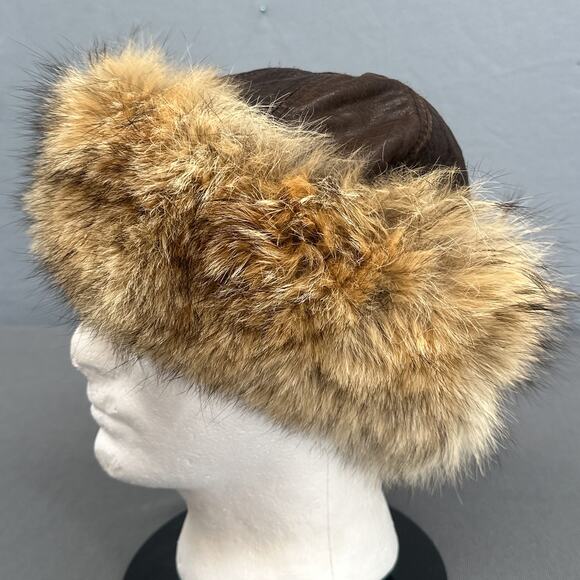 Vintage Natural Coyote Fur Leather Hat Crowncap Canada Winter Glam Russian Ski main image 6